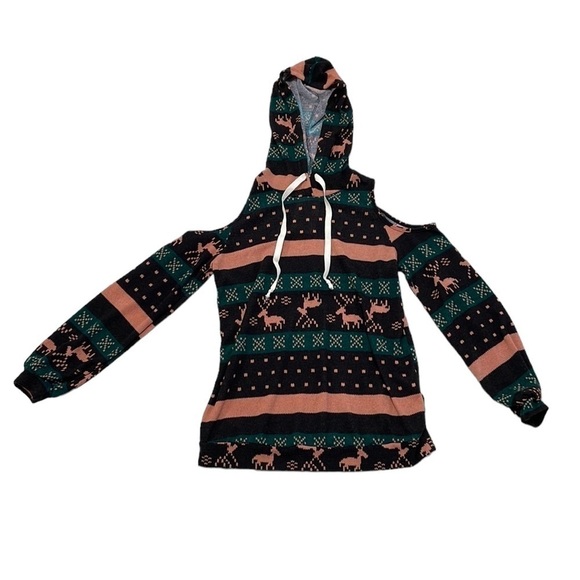 Miss U Sweater Christmas Womens Small Black Green NWT Winter Cold Shoulder Knit - Picture 3 of 13